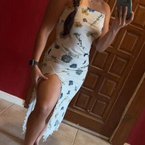 UO Samara Mesh Strapless Midi Dress